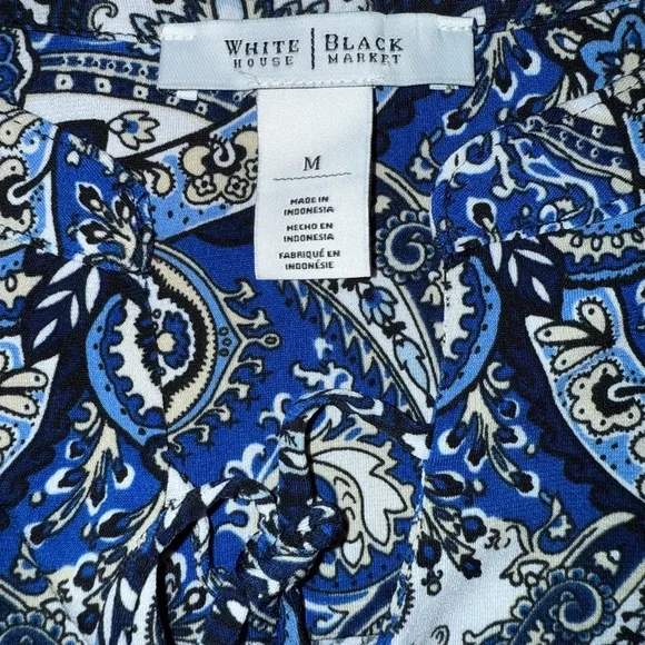 2 x 20$ White House Black Market Blue and Black Ornate Blouse Size M - Picture 2 of 7
